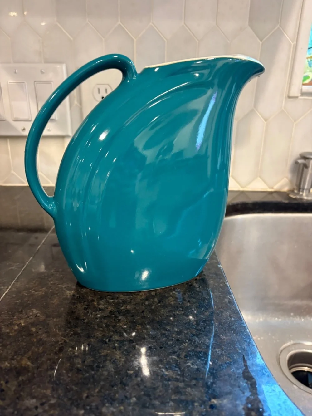 Vintage Hall China Nora Refrigerator Pitcher Teal Turquoise Art Deco - AS IS